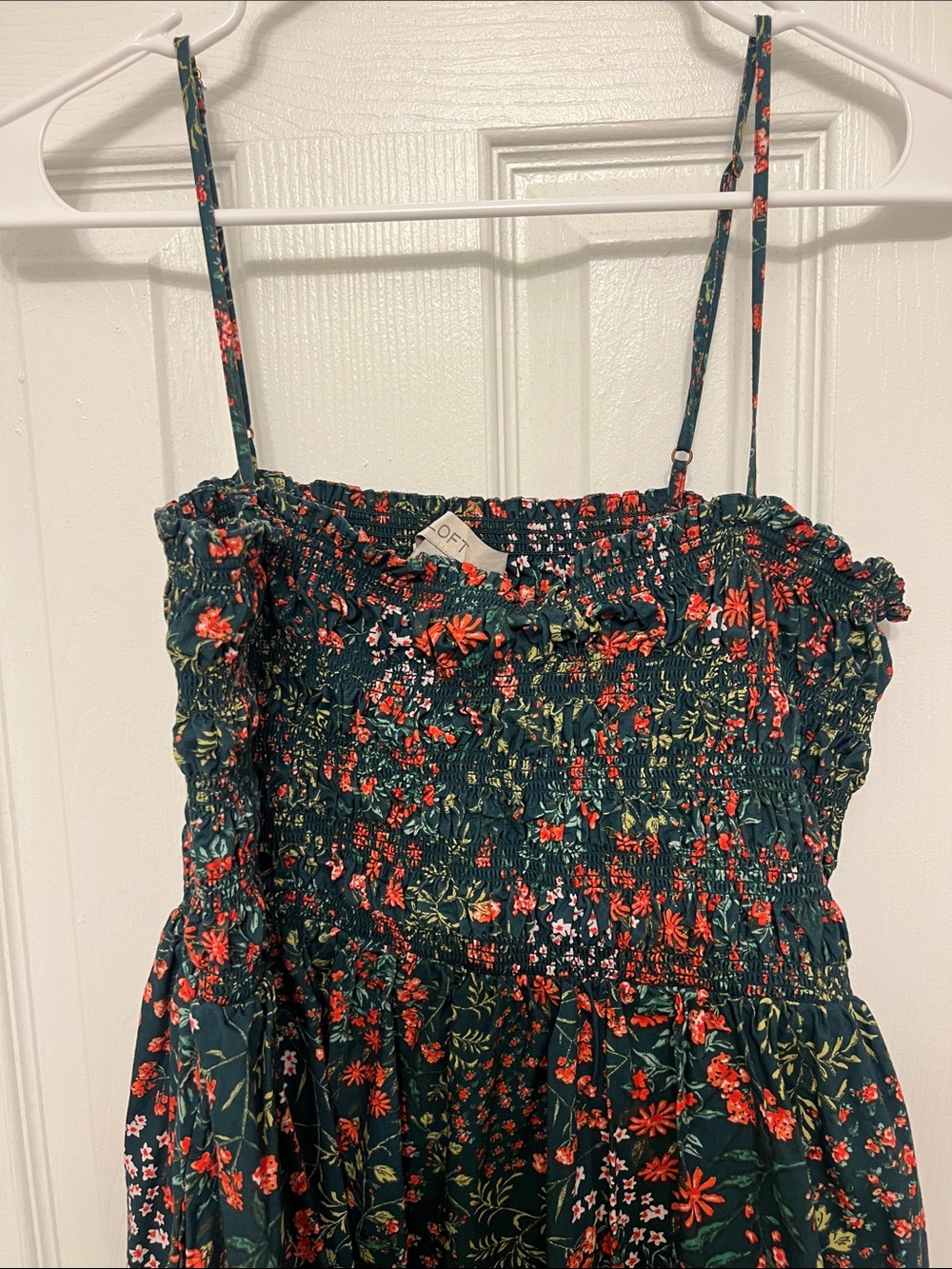LOFT Forest Green Floral Smocked Maxi Dress - Picture 2 of 6